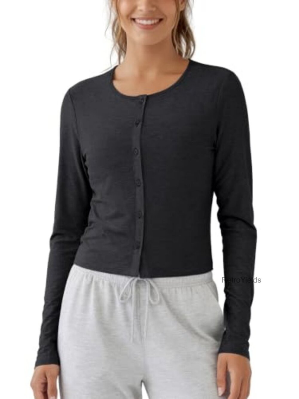 Ultra Soft Cropped Cardigan Button Down Crewneck Long Sleeve UPF 50+